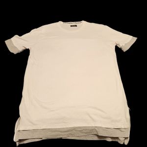 Men's Zara XL White/Grey Long T-shirt with zipper hems